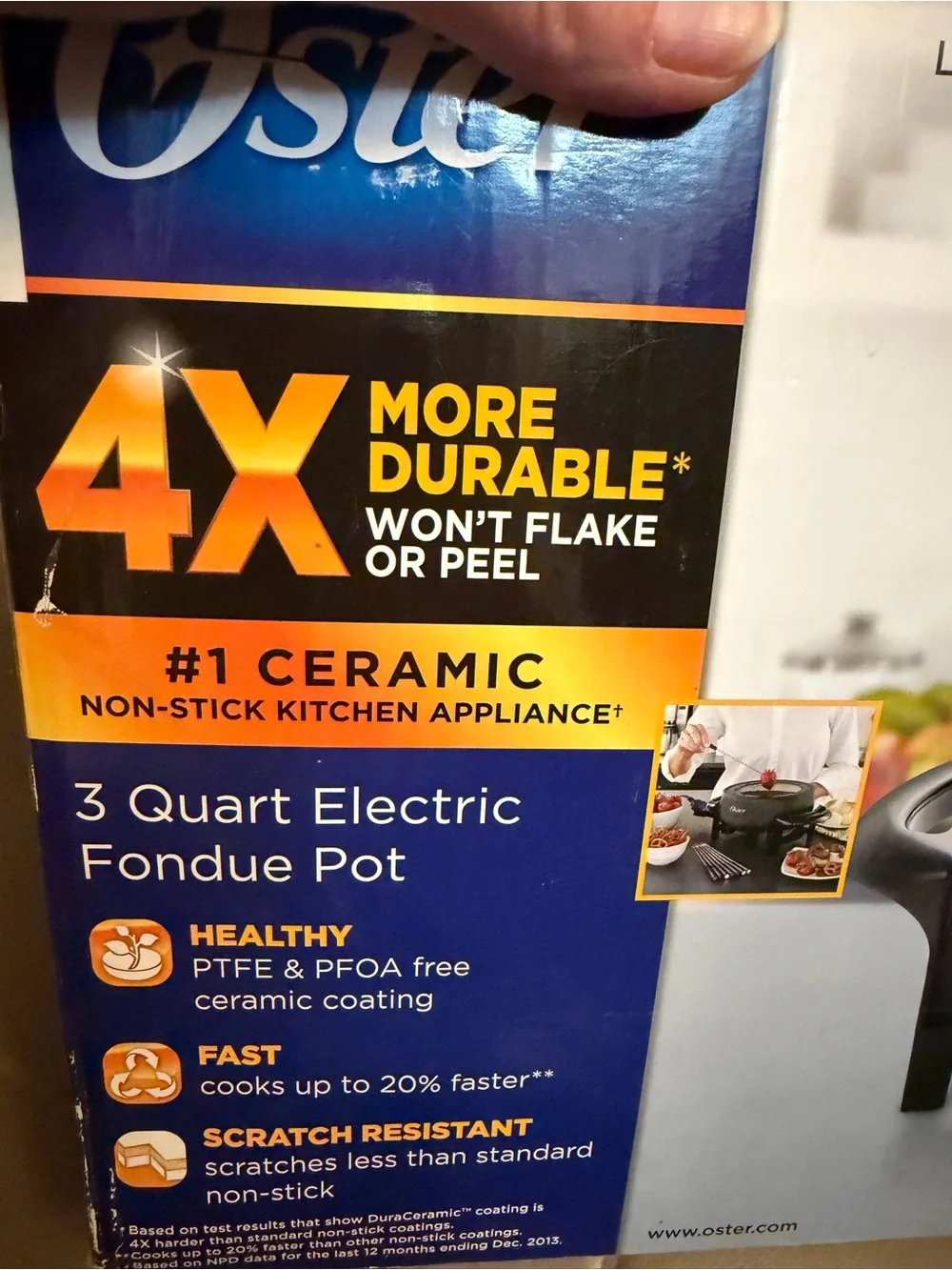 NEW! OSTER Black Duraceramic Electric Fondue Pot with Forks 3 quart Easy Clean